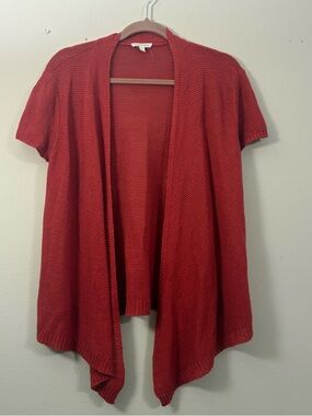 Eileen Fisher linen knit Cardigan Womens L rust color draped coastal beachy